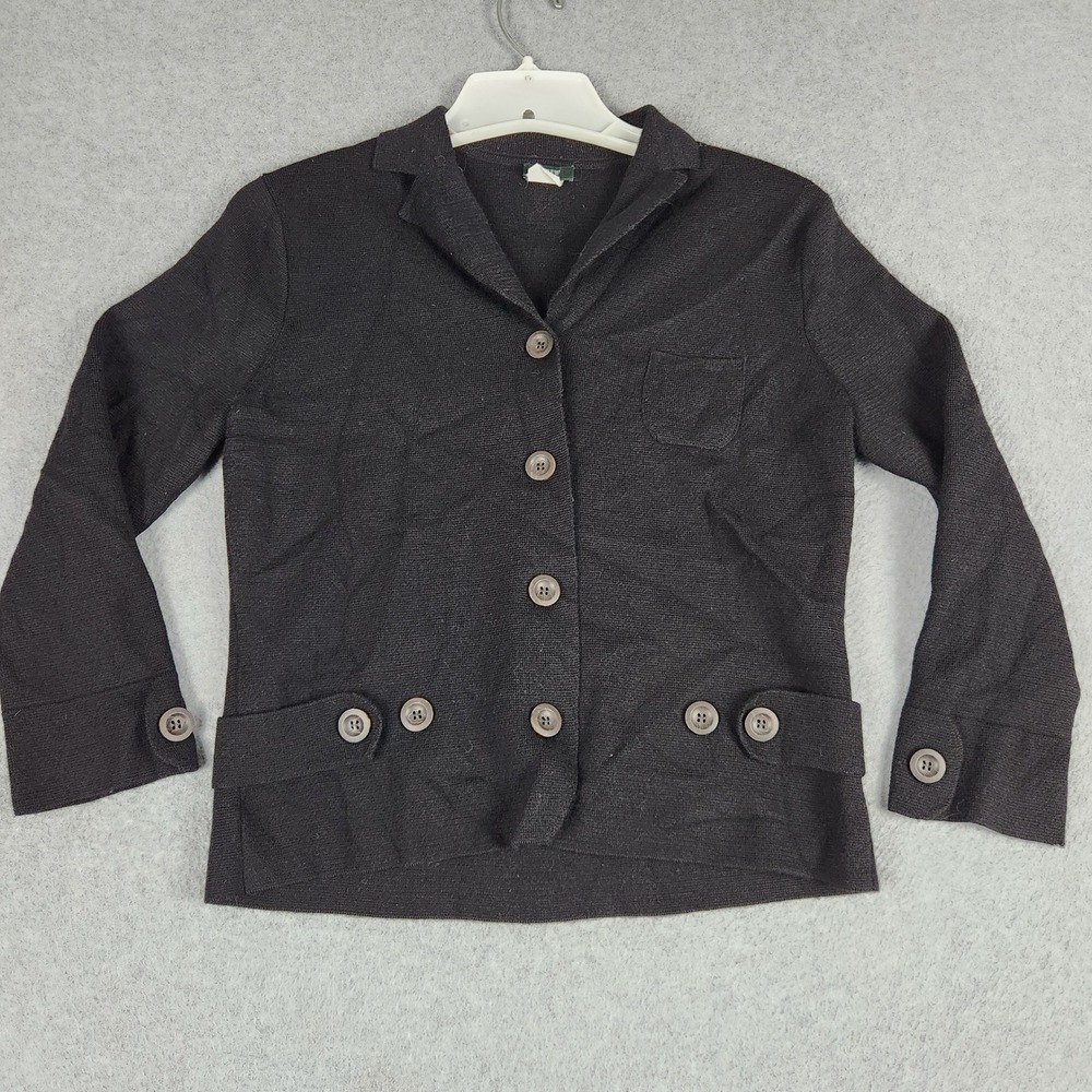 J.Crew Cardigan Womens Medium Black Knitted Merino Wool Notch Collar Button Up